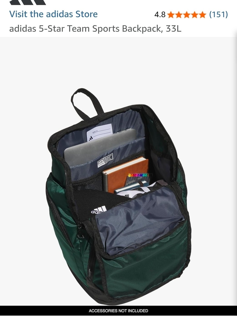 Adidas 5-Star Team Sports Backpack Dark Green - Picture 10 of 10